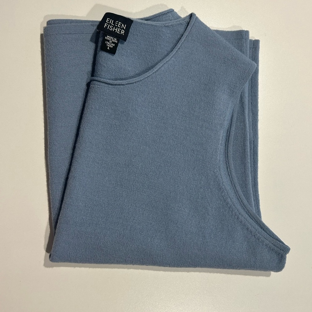 Eileen fisher Italian yarn women’s L jersey knit blue tank top